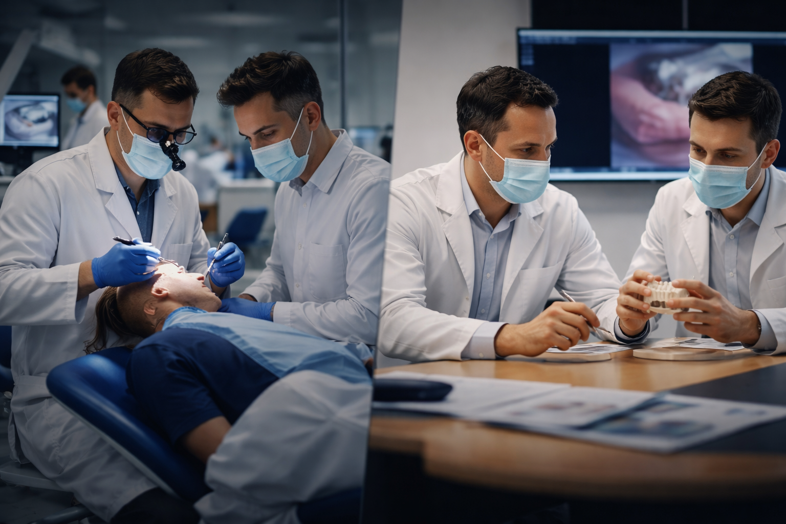 Profissionais em atividade clínica e discussão técnica no Instituto Opera